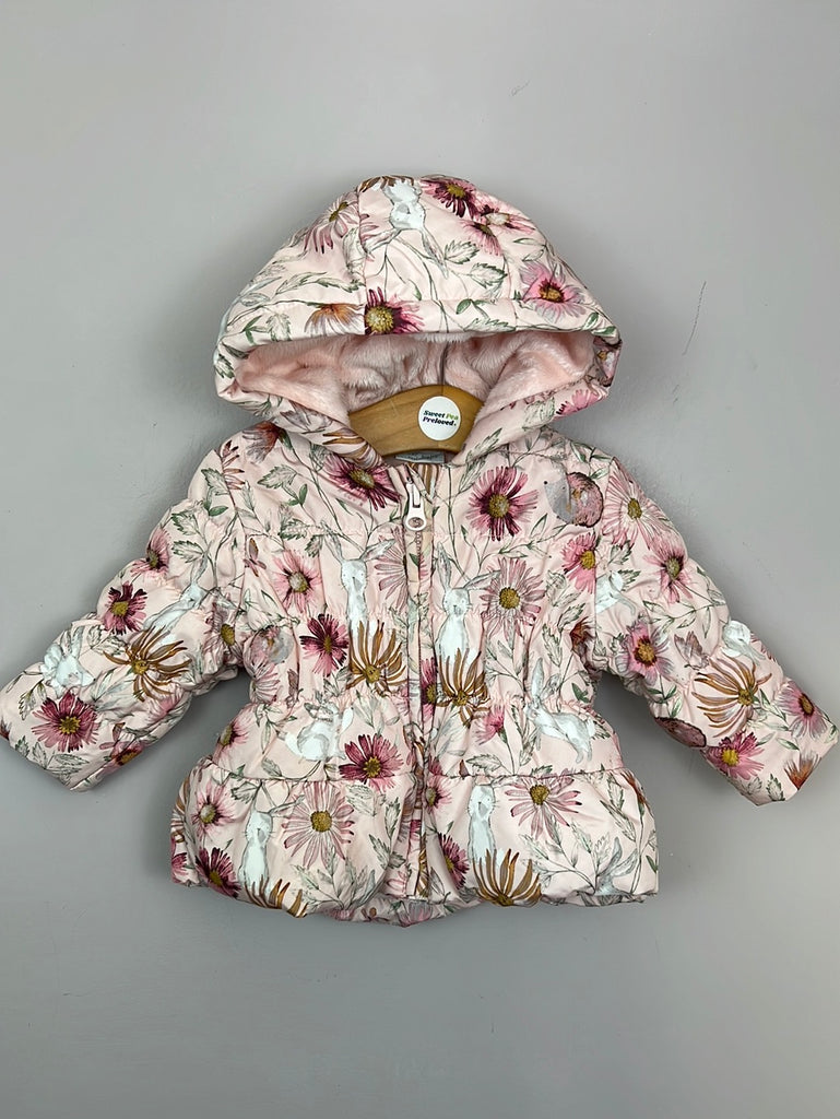 Secondhand baby Next pink wild flower padded coat 3-6m
