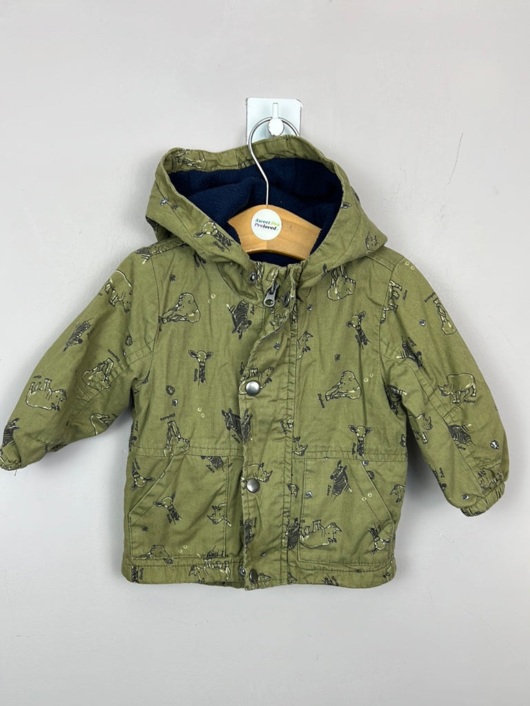 Pre Loved Baby Matalan Wild Animals khaki fleece lined jacket 3-6m