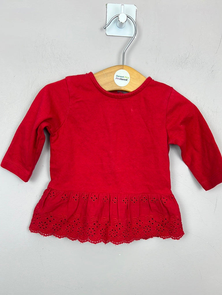 Pre loved baby Next red top with broderie peplum hem Up to 1 month