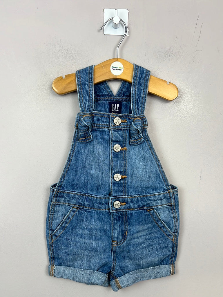 Pre Loved kids GAP short denim dungarees with knotted straps 12-18m