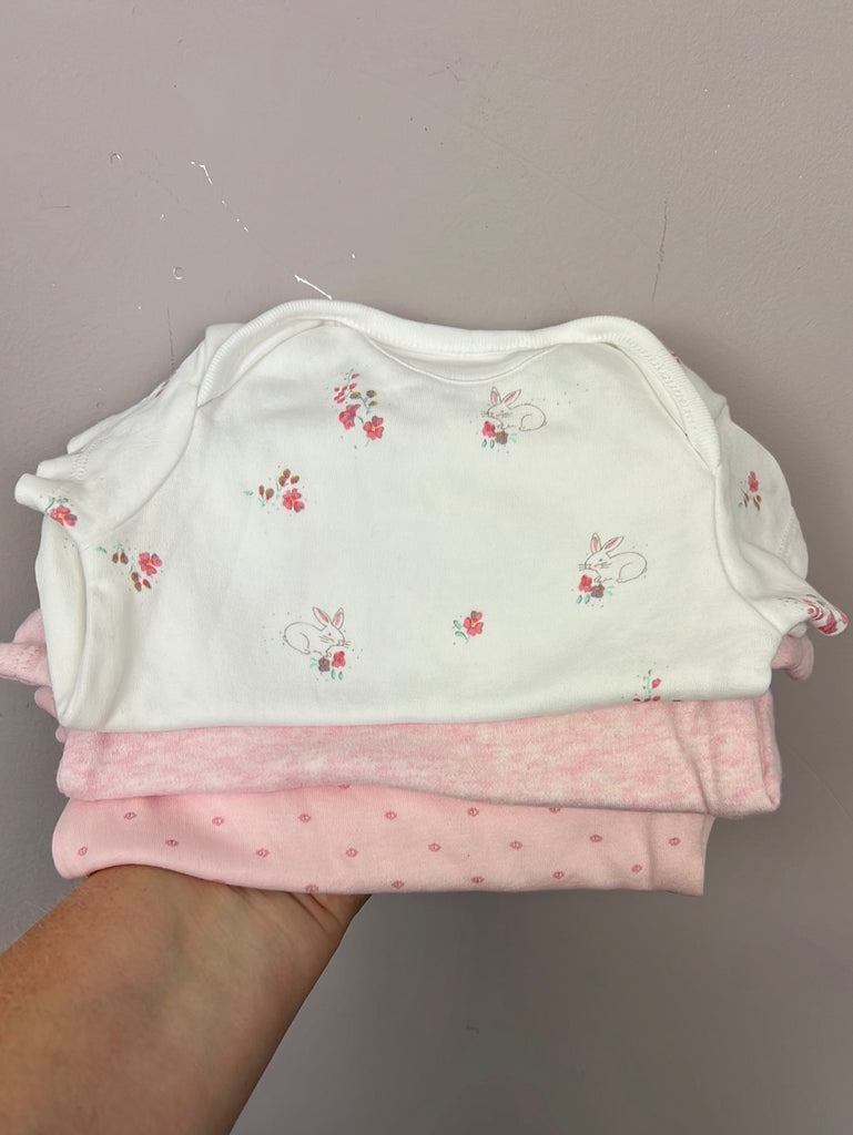 Pre Loved Baby Next pink/white bunny bodysuits Up to 1 month