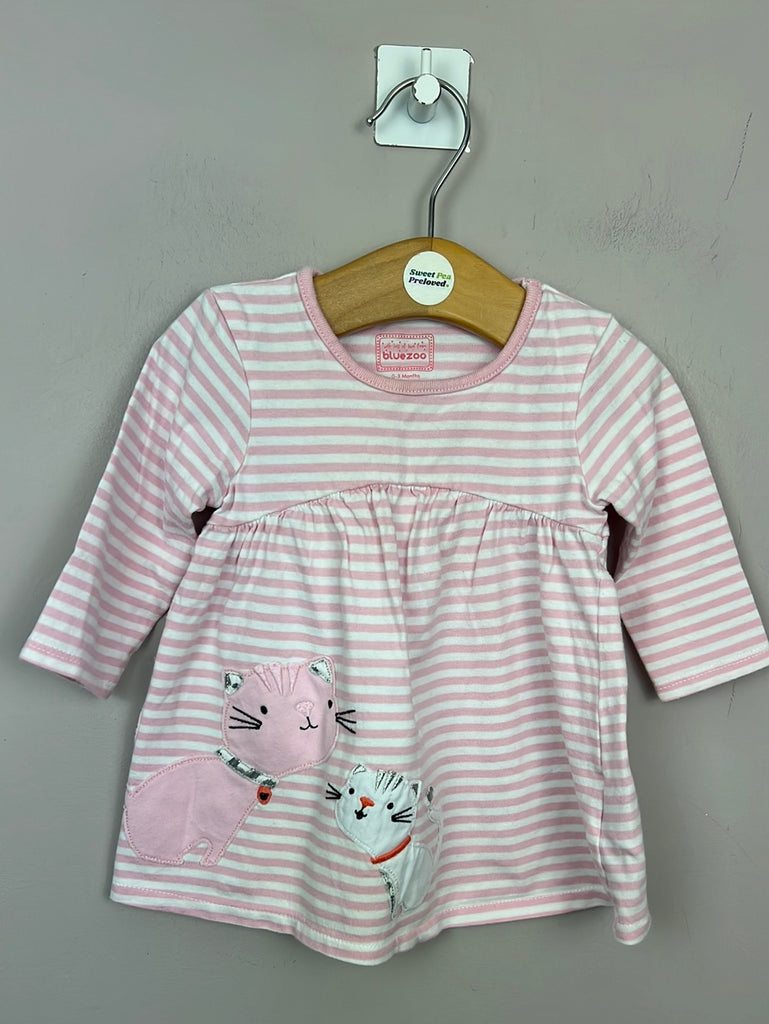 Secondhand baby Bluezoo pink kitten jersey dress 0-3m