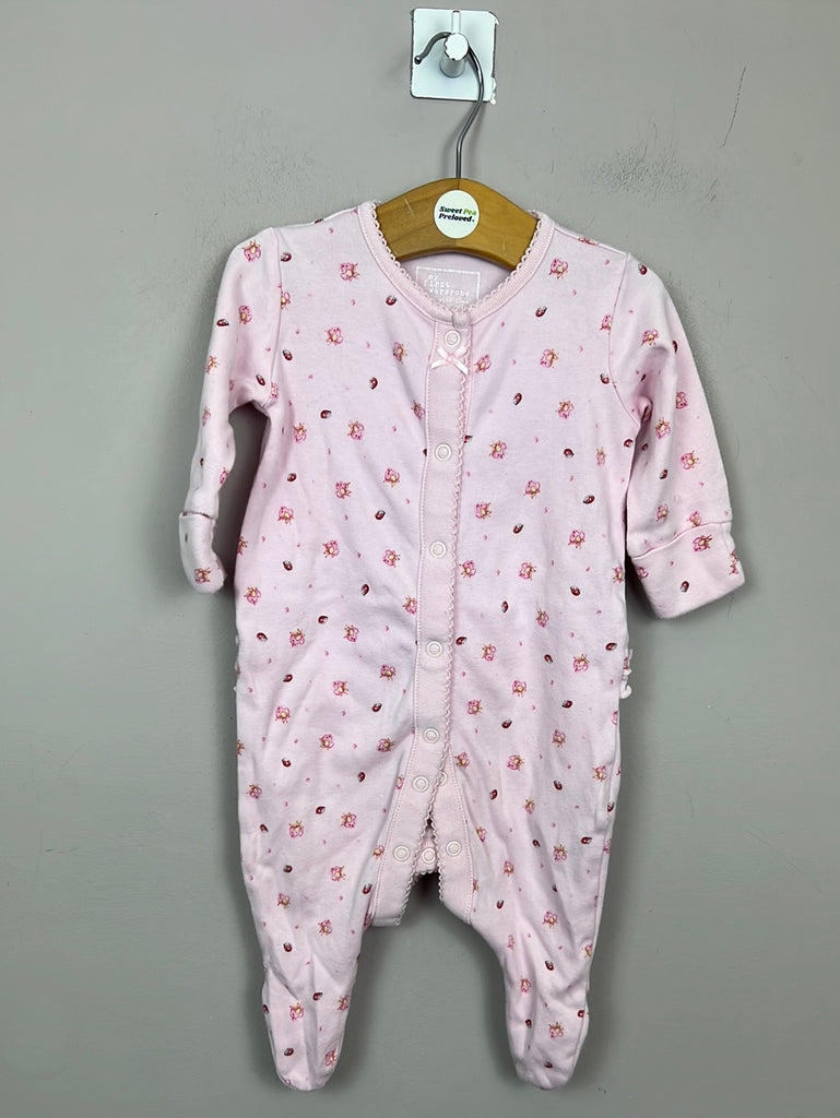 Secondhand baby Next pretty pink lady bird sleepsuit 0-3m