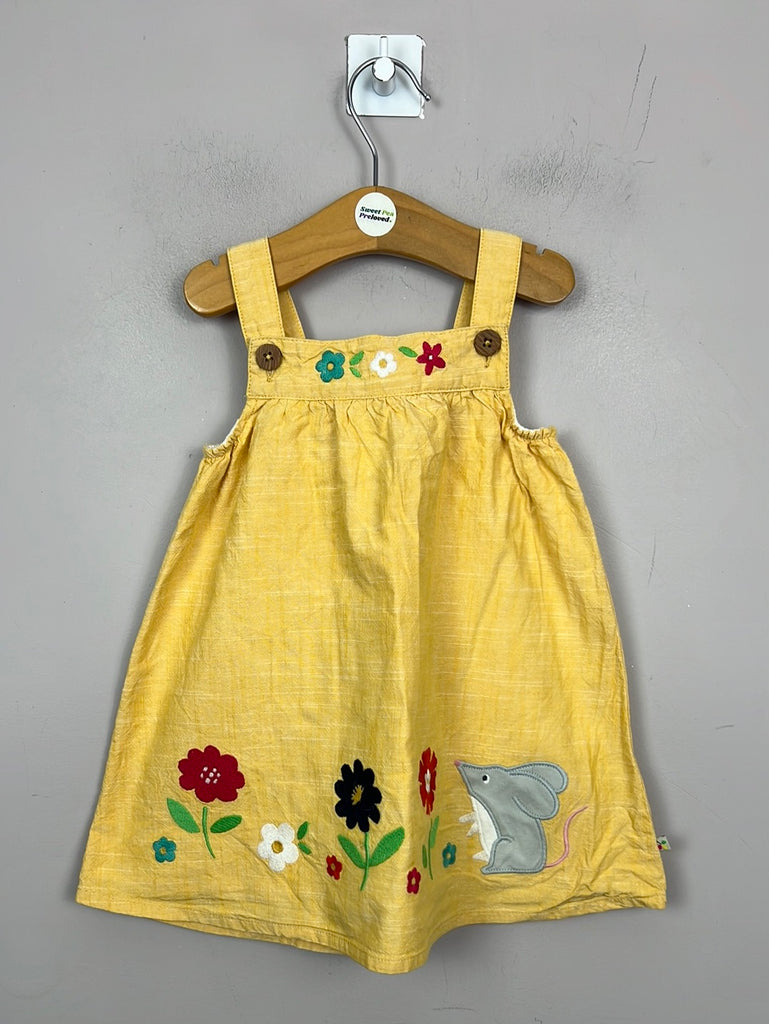 Pre loved baby Frugi Mouse Yellow Cotton Dress 12-18m