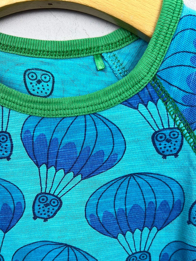 Pre loved organic kids Ej Sikke Lej Balloon Owl Turquoise top 4y