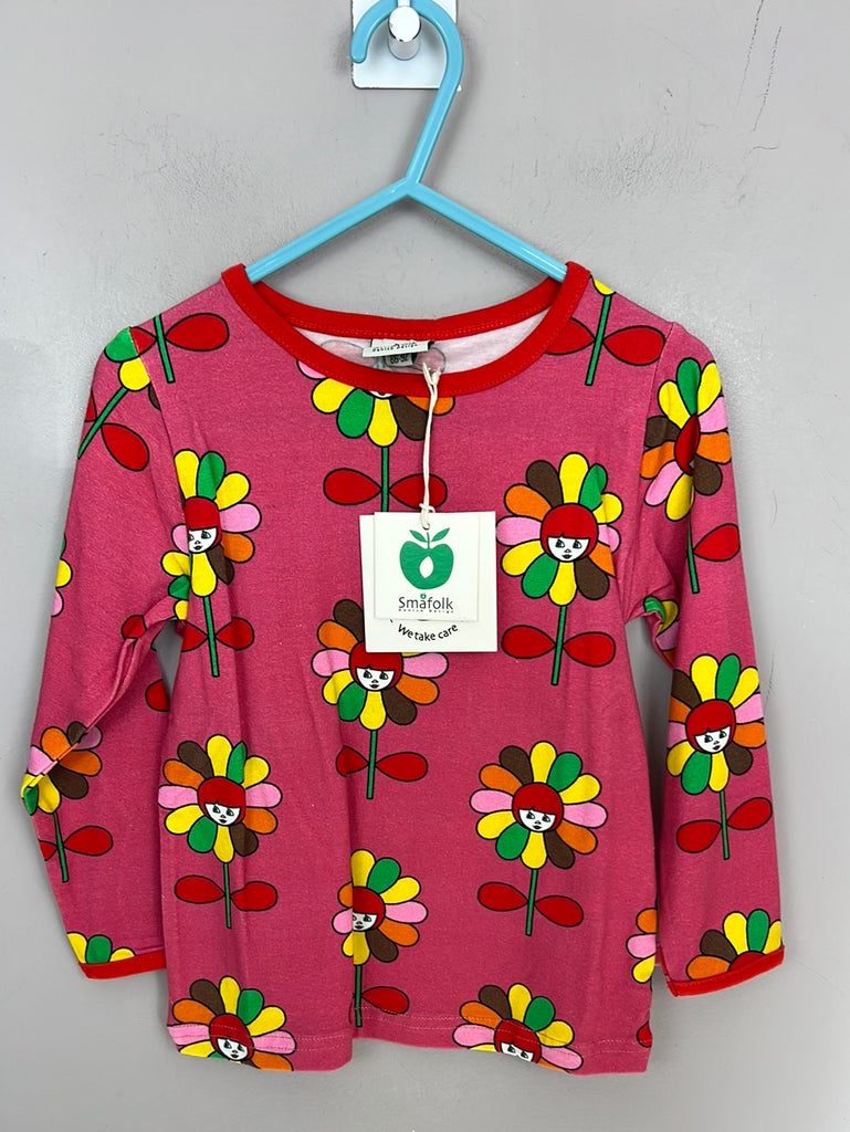 SMAFOLK organic cotton long sleeved top FLOWER GIRL/PINK 1-2y