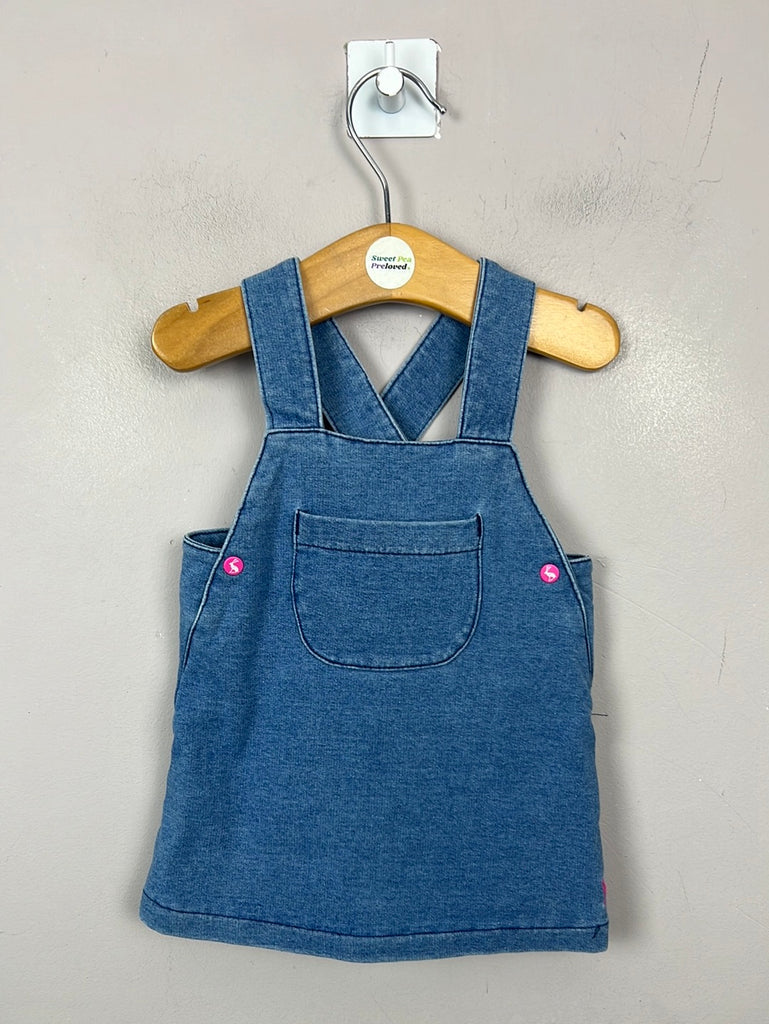 Preloved baby Joules stretch denim pinafore dress 0-3m