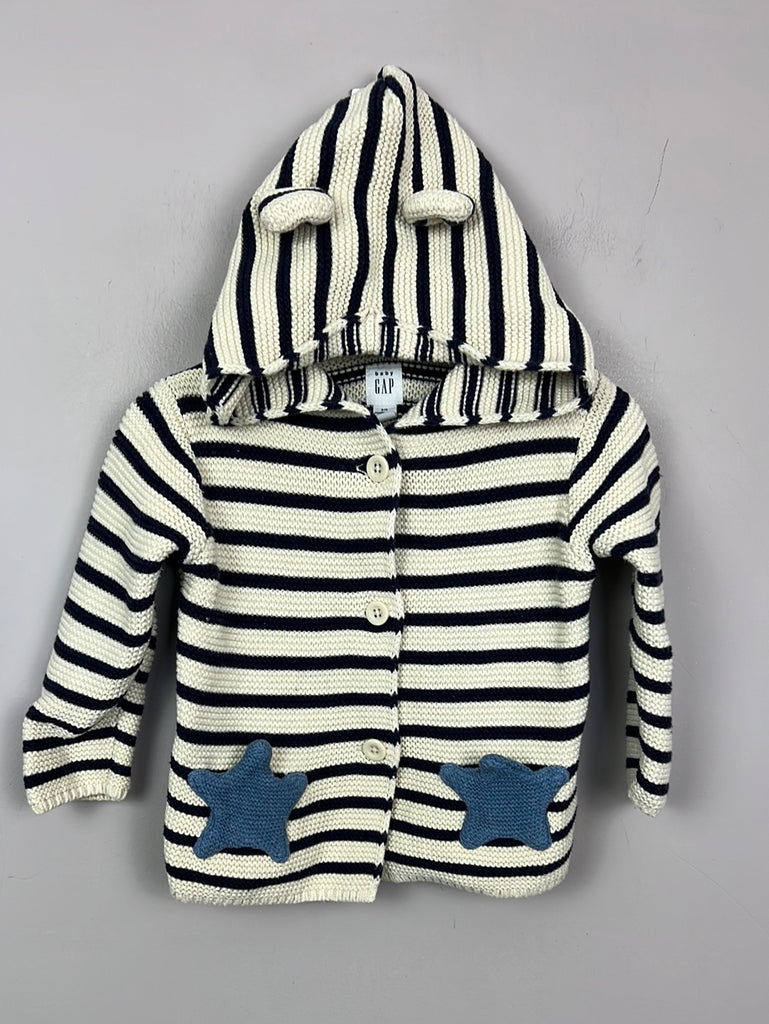 Second Hand baby GAP navy stripe hooded cardigan 6-12m