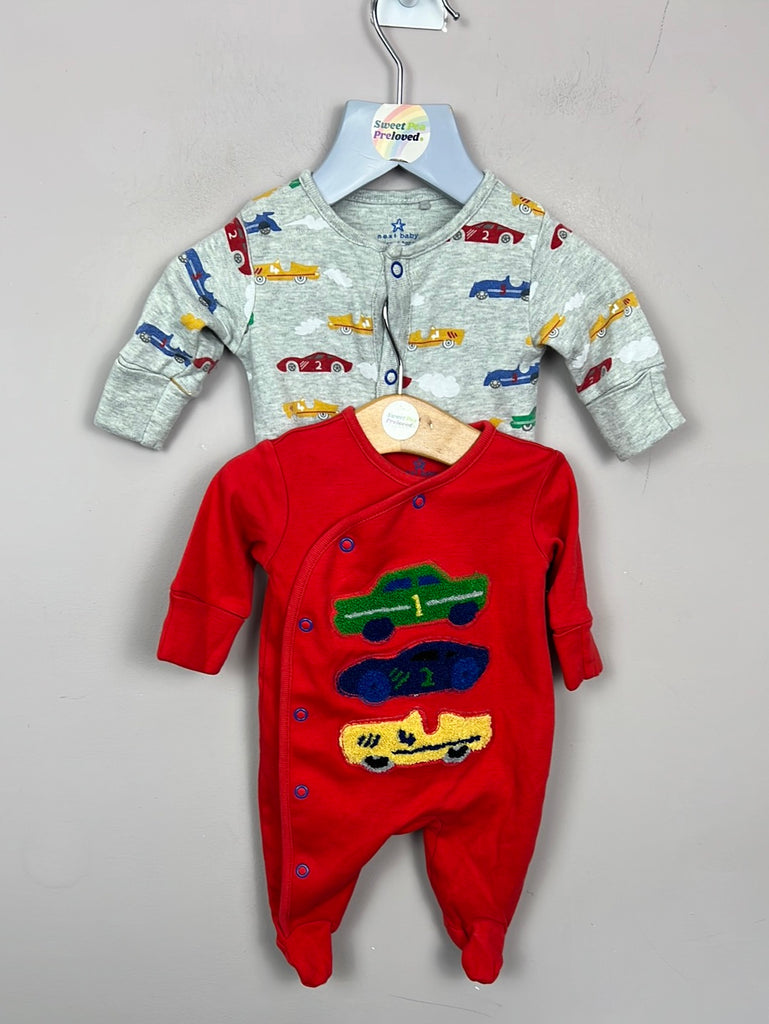 Secondhand baby Next Racing cars sleepsuits First Size