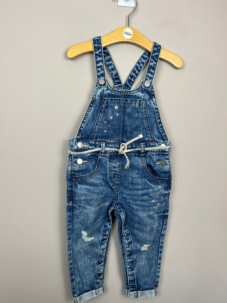 Pre Loved Kids Next distressed denim dungarees with belt 18-24m