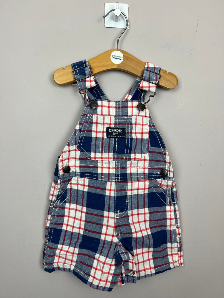 9m Oshkosh navy & red check cotton dungarees - Sweet Pea Preloved Clothes