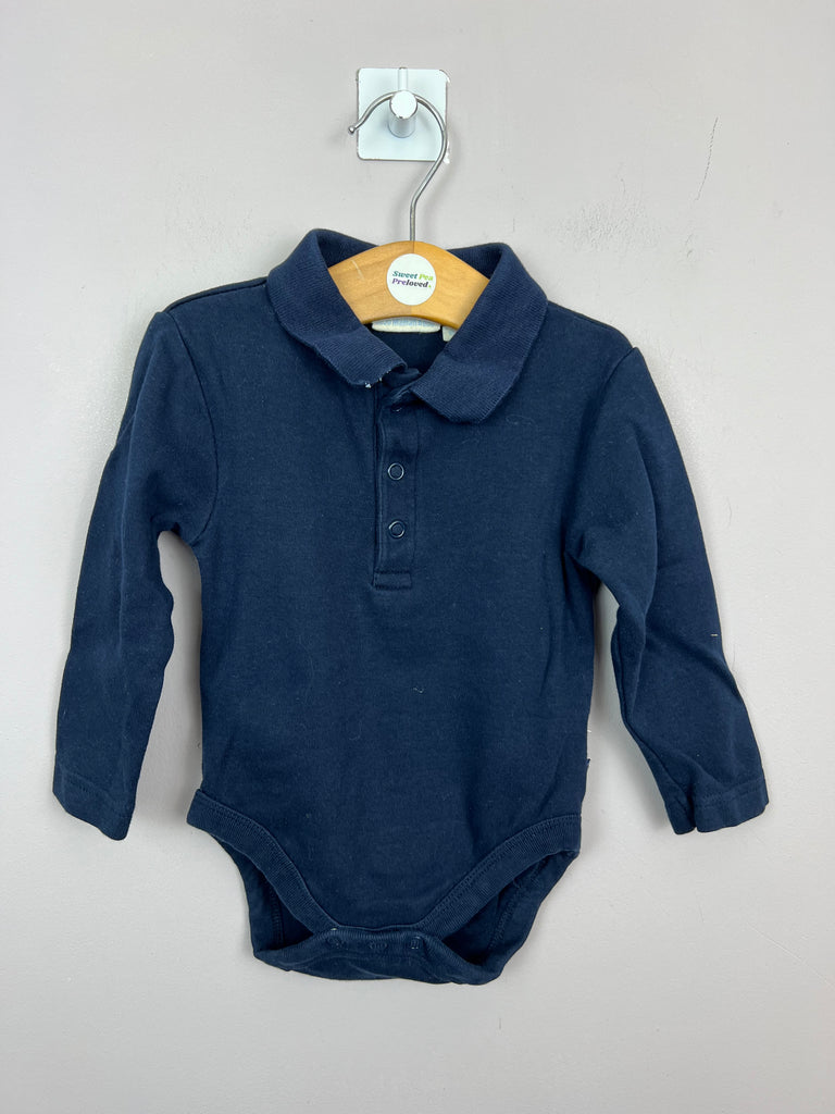 Second Hand Baby Jojo Maman Bebe Navy Long Sleeve Polo Bodysuit 6-12m