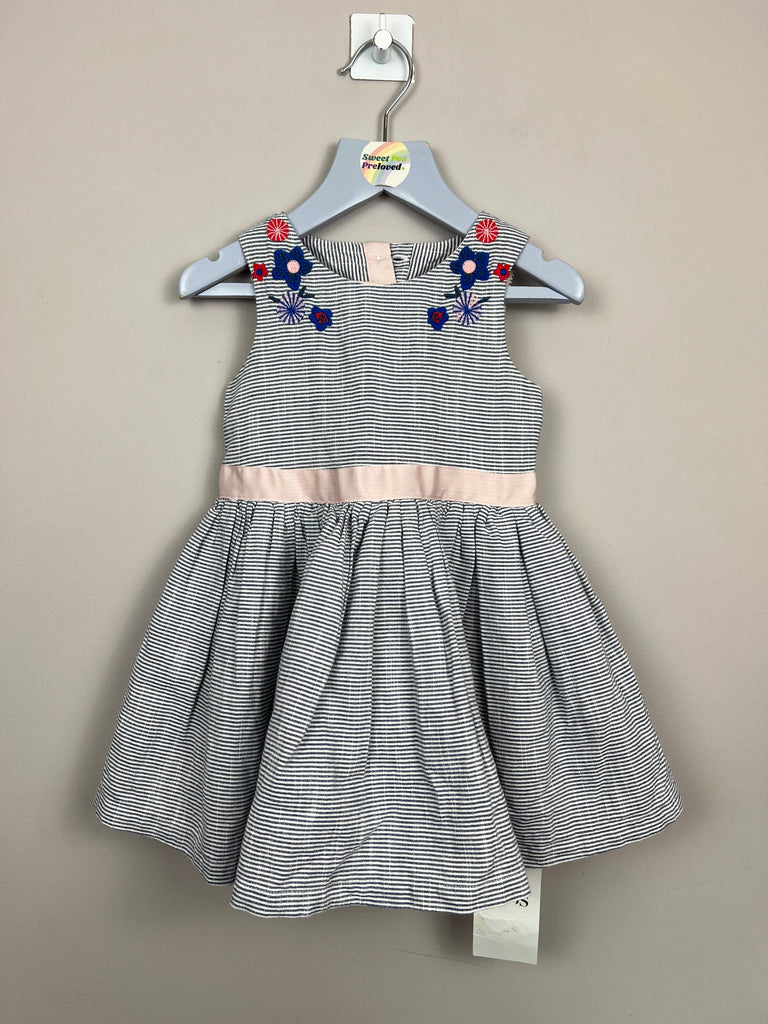 12-18m M&S grey stripe embroidered dress BNWT - Sweet Pea Preloved Clothes