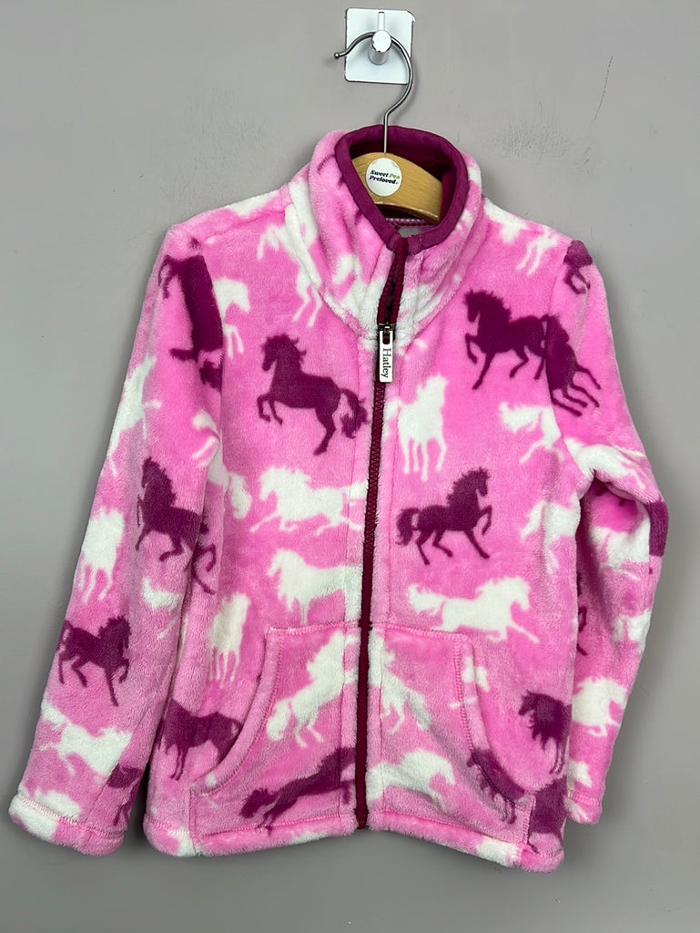 Second Hand Kids Hatley pink pony zip up fuzzy fleece 5y