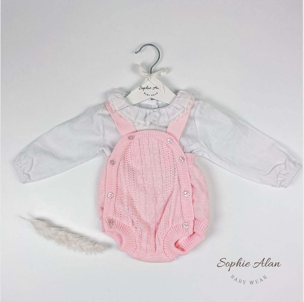 PEX Pink Cable Knit Dungaree Set 