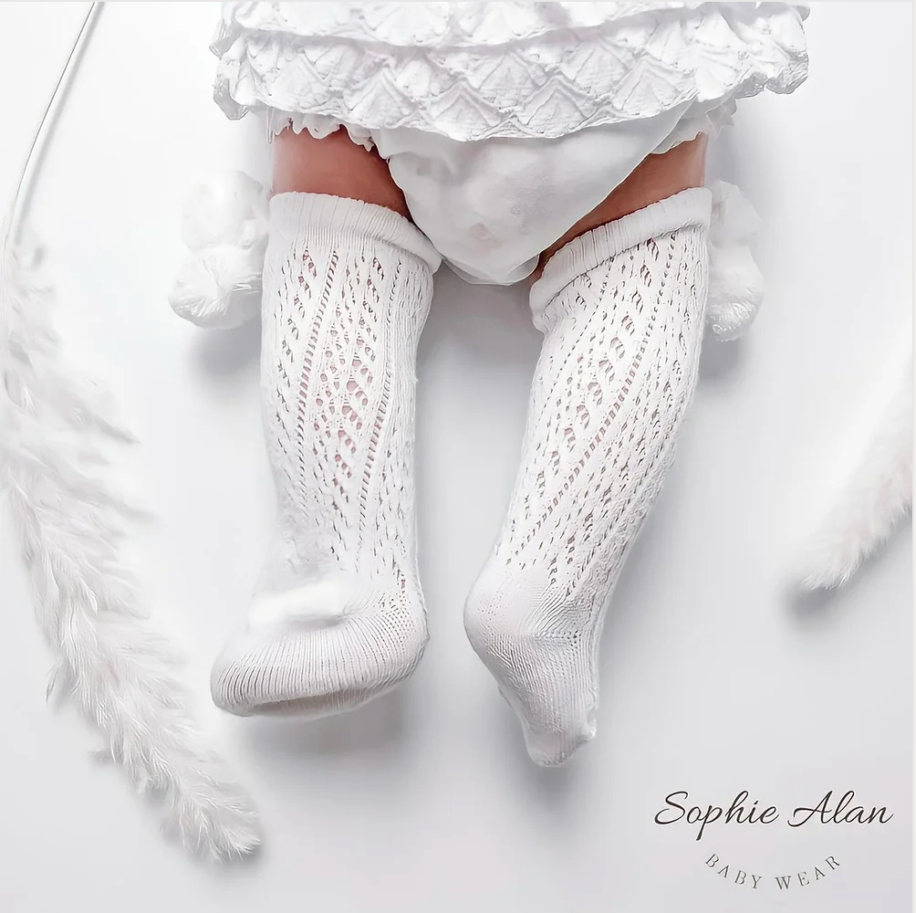 Pelerine Knee High Pompom Sock White - Sizes 0-24m - Sweet Pea Preloved Clothes
