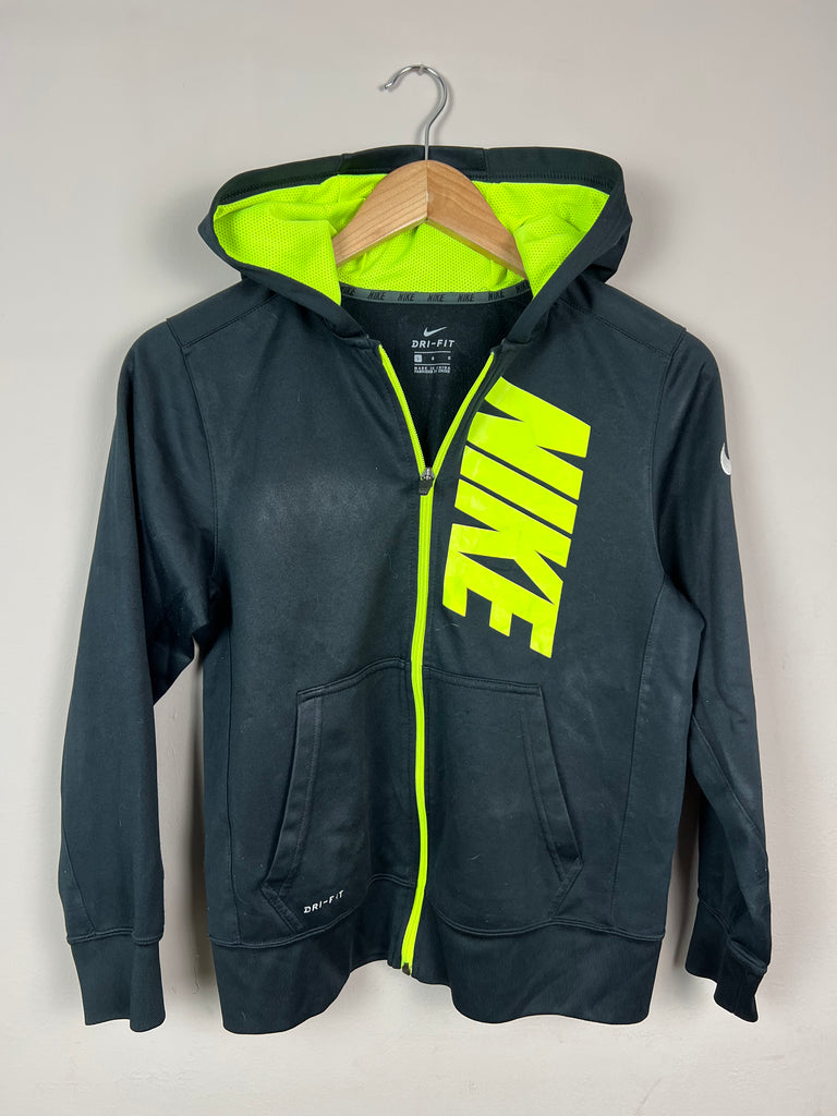 Pre loved older kids Nike Dri Fit Black zip through hoodie Neon logo - Sweet Pea Preloved Clothes