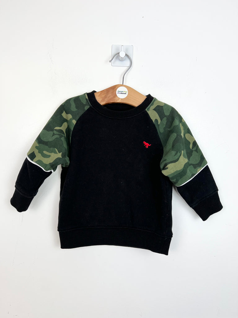 9-12m Next black sweatshirt camo sleeves - Sweet Pea Preloved Clothes