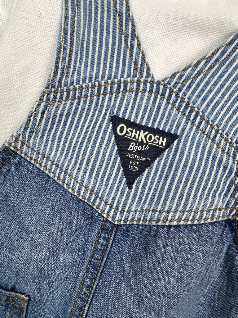 9m Oshkosh White Polo Hickory Pocket short Dungarees - Sweet Pea Preloved Clothes