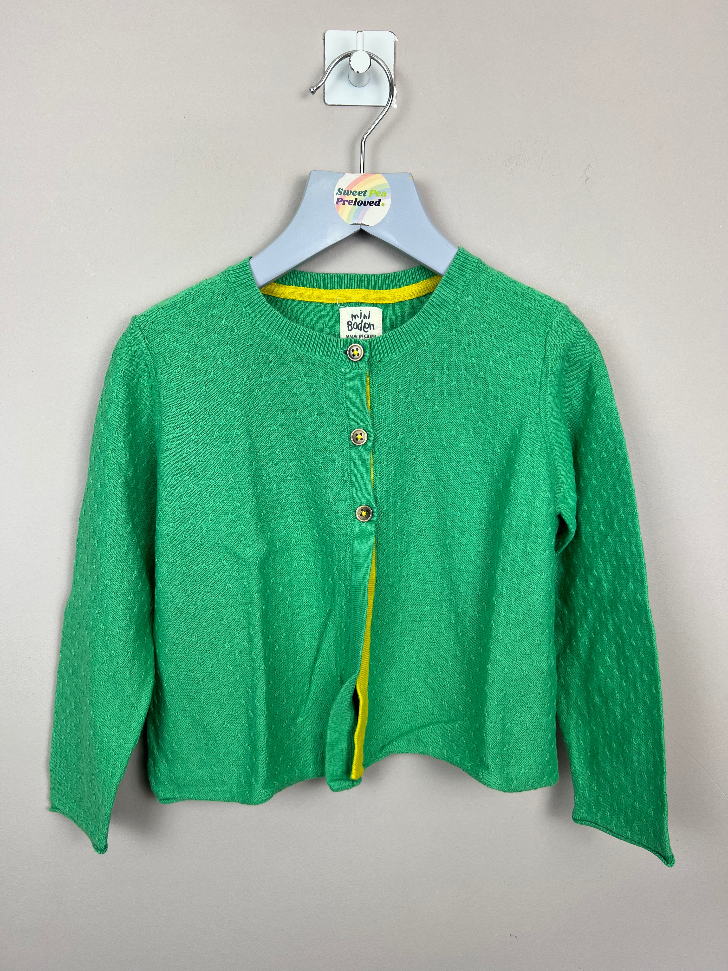 Boden pea green fine knit cotton cashmere cardigan 4 5y Sweet
