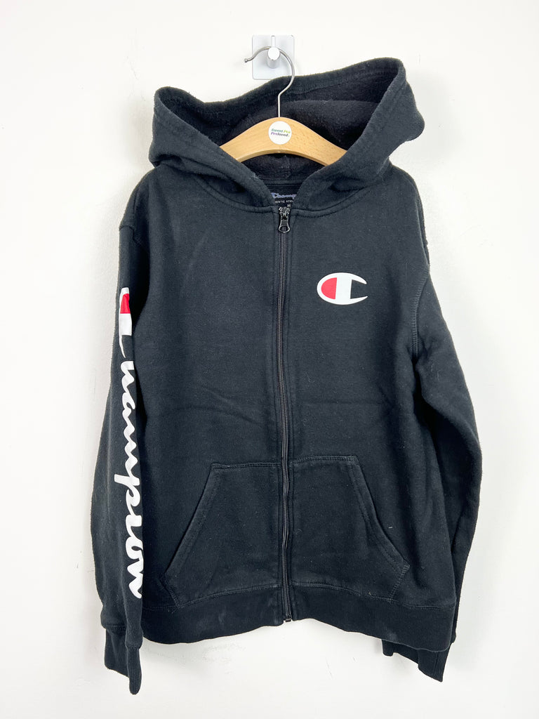 7-8y Champion logo sleeve black hoodie - Sweet Pea Preloved Clothes