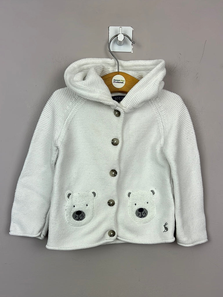 Secondhand baby Joules white bear hooded cardigan 6-9m