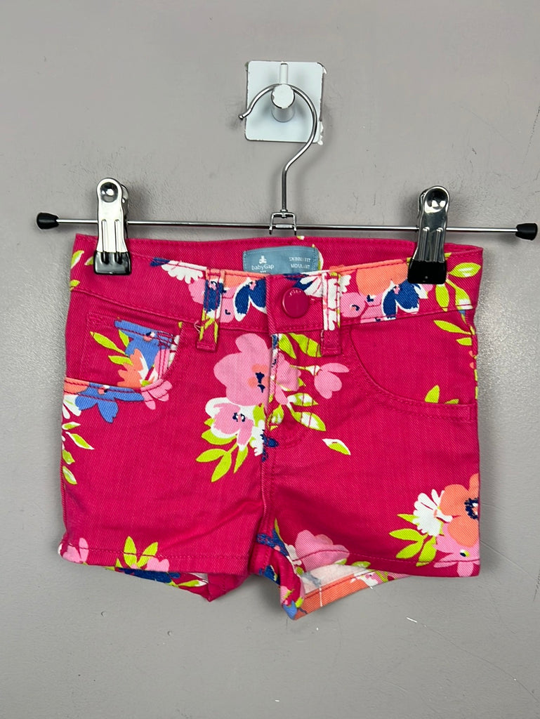 Preloved girls Gap pink floral denim shorts 2y