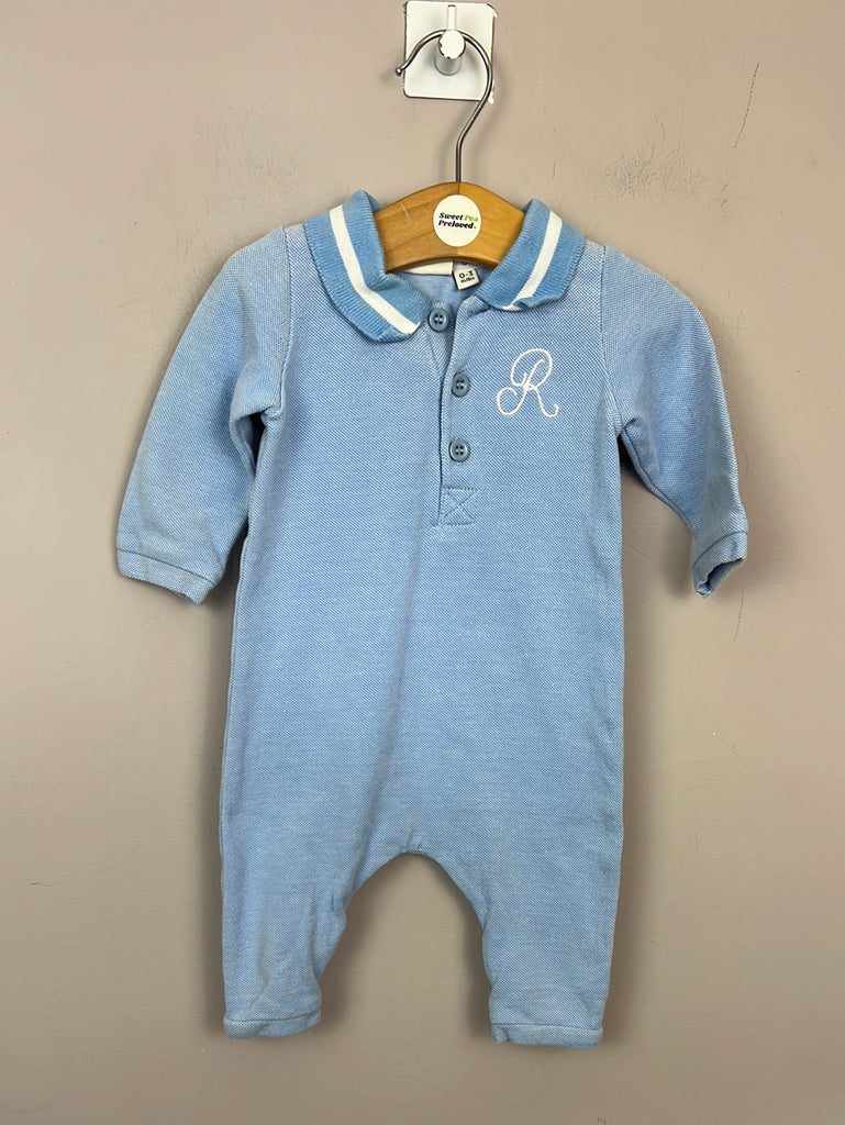 Pre loved baby River Island Blue pique collared romper 0-3m