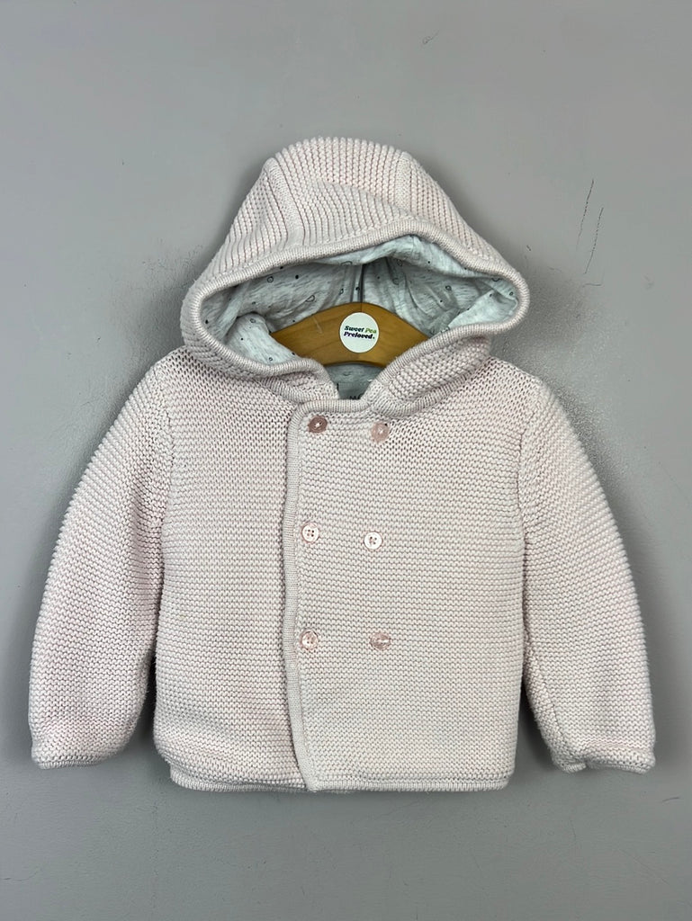 Secondhand baby Mori pale pink hooded cardigan jacket 6-9m