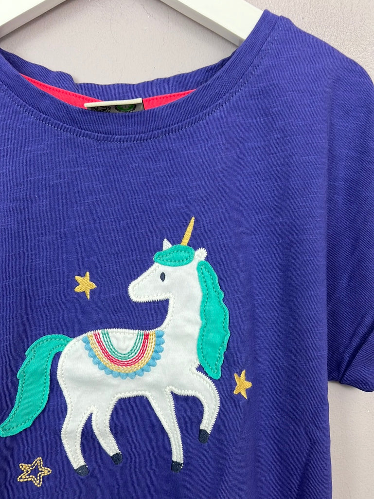 Girls secondhand Frugi purple unicorn t-shirt 7-8y