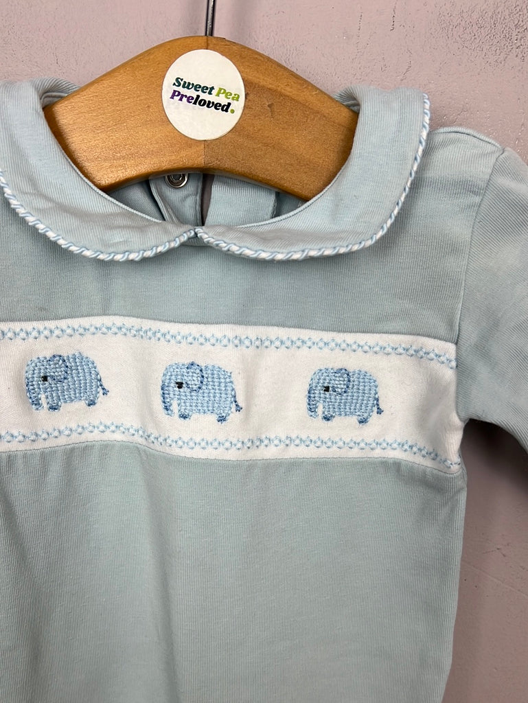 Pre Loved Baby First Size Next blue elephant embroidered sleepsuit