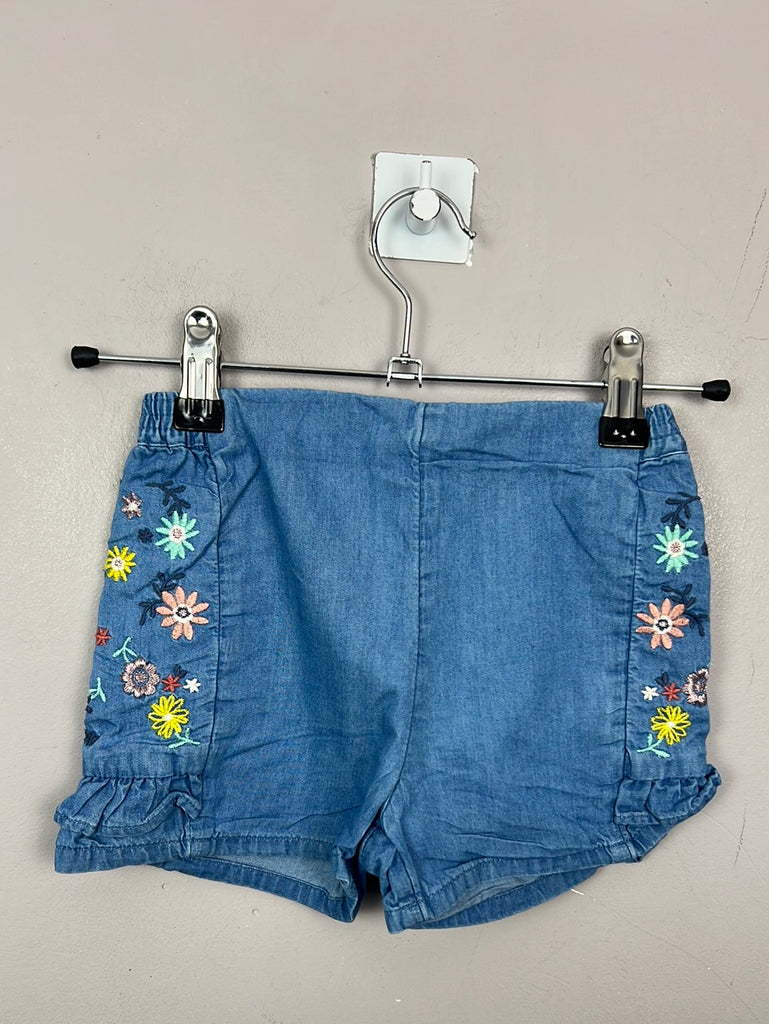 M&S chambray embroidered shorts 18-24m - Sweet Pea Preloved
