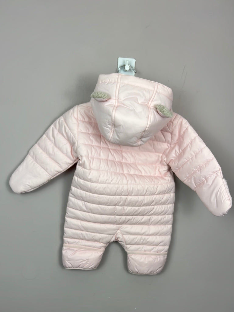 preloved baby Little White Company pink quilted snowsuit 0-3m