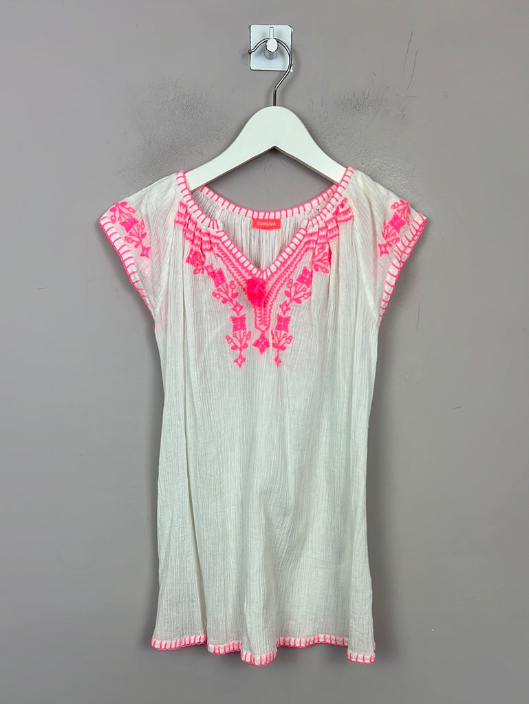 Sun UVA pink embroidered crinkle kaftan - Sweet Pea Preloved 