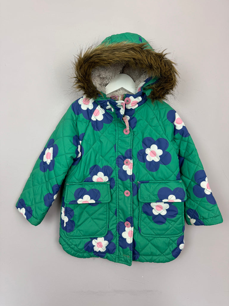 Secondhand Kids Boden Green Floral Padded Coat 2-3y -Sweet Pea Preloved Clothes