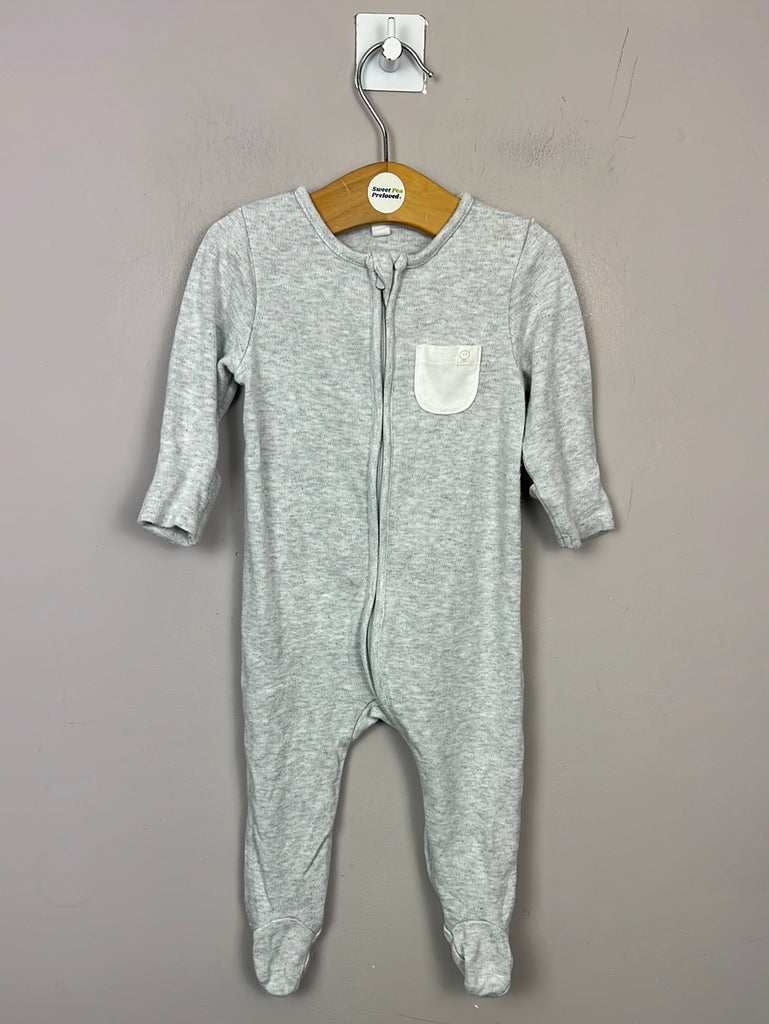 Secondhand baby Mori Organic grey zipped sleepsuit 3-6m