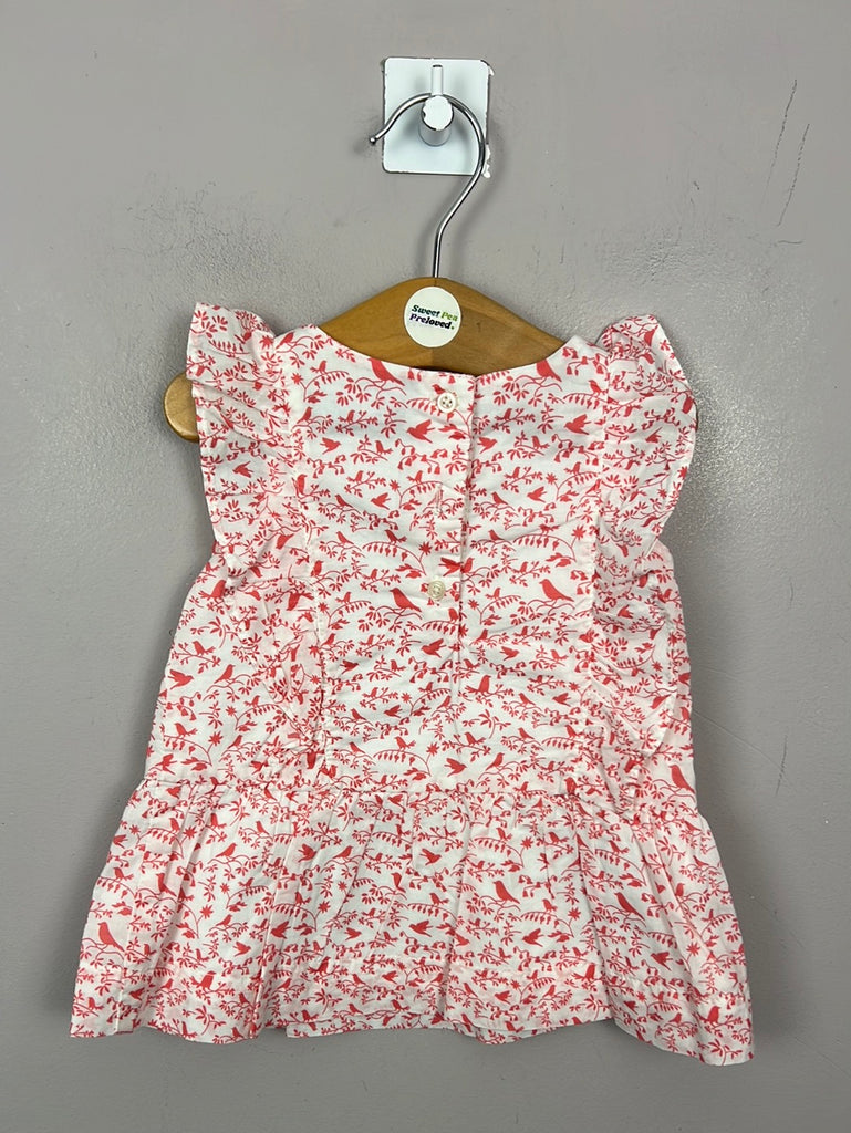 Gap coral bird print cotton dress 0-3m-  Sweet Pea Preloved
