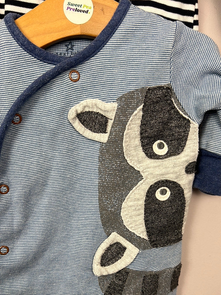 Next Racoon/ stripe sleepsuits up to 1 month