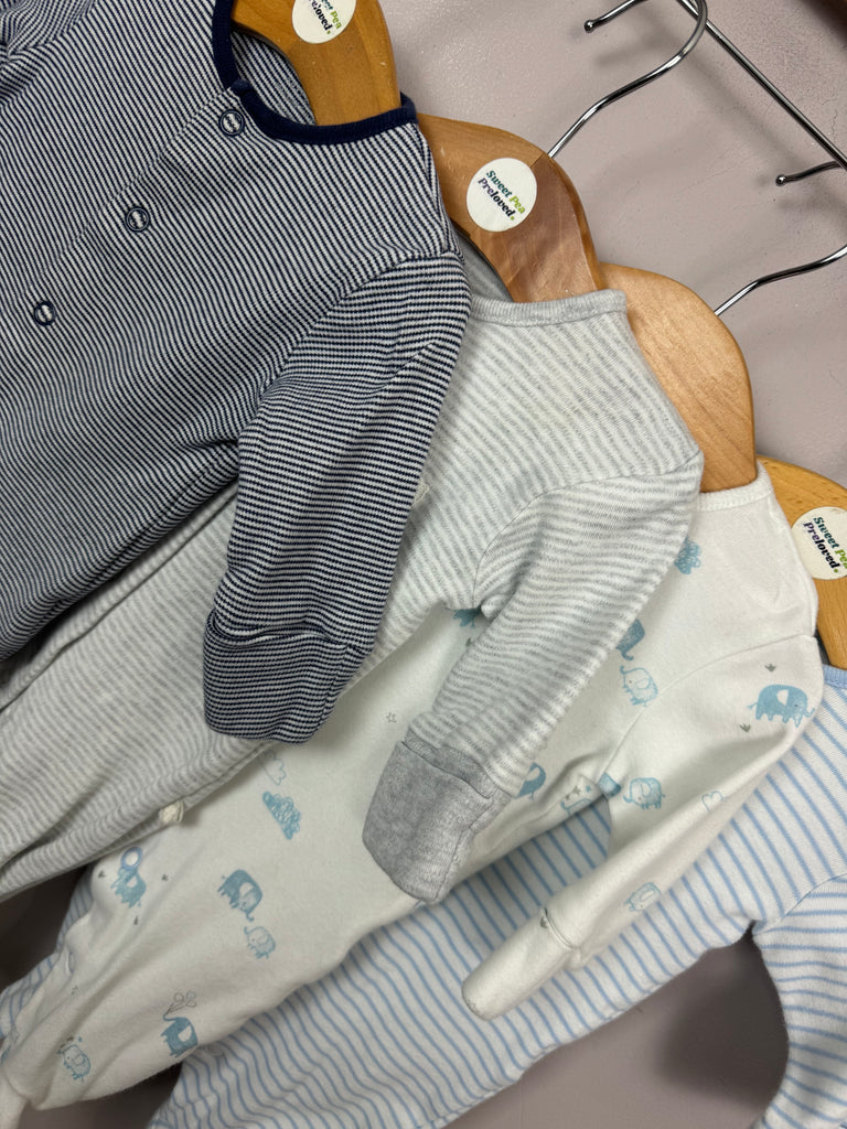 Pre Loved Baby Next blue elle/stripes sleepsuits  - 1 month