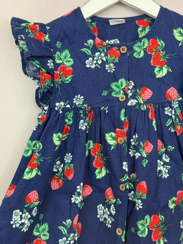 Next Navy Strawberry Dress 5-6y pre loved kids 