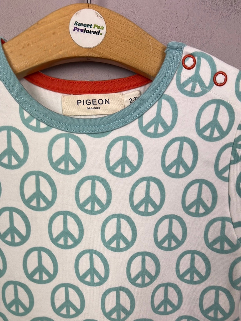 Sweet Pea Preloved - Pigeon Organics Turquoise Peace T-shirt 