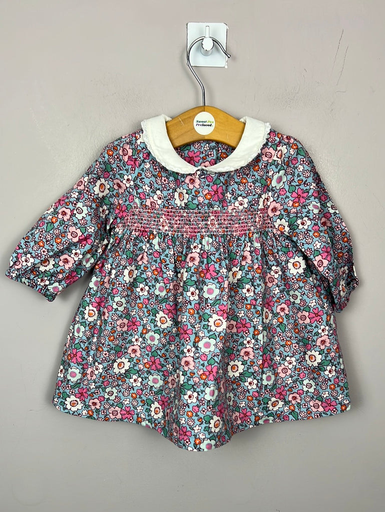 Secondhand baby M&S Blue floral smocked dress 3-6m