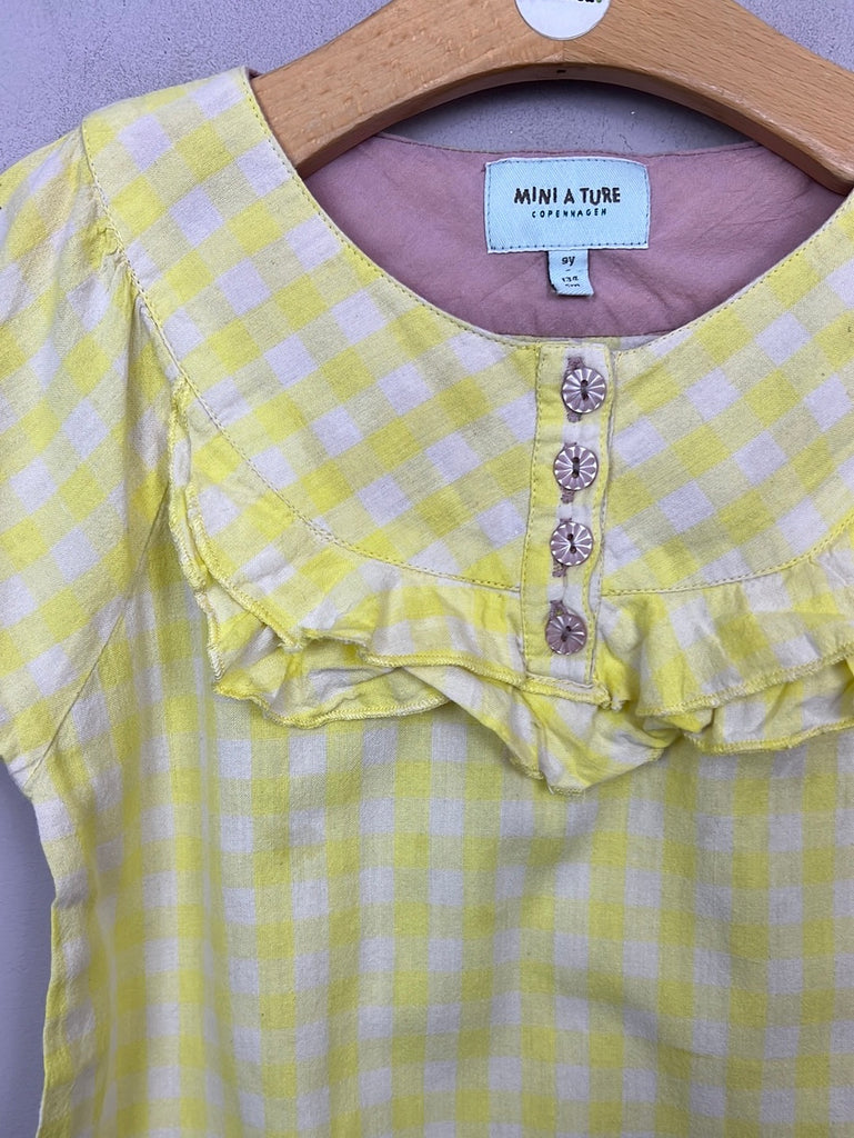 Secondhand girls Miniature Yellow Check Organic Cotton Top 9y