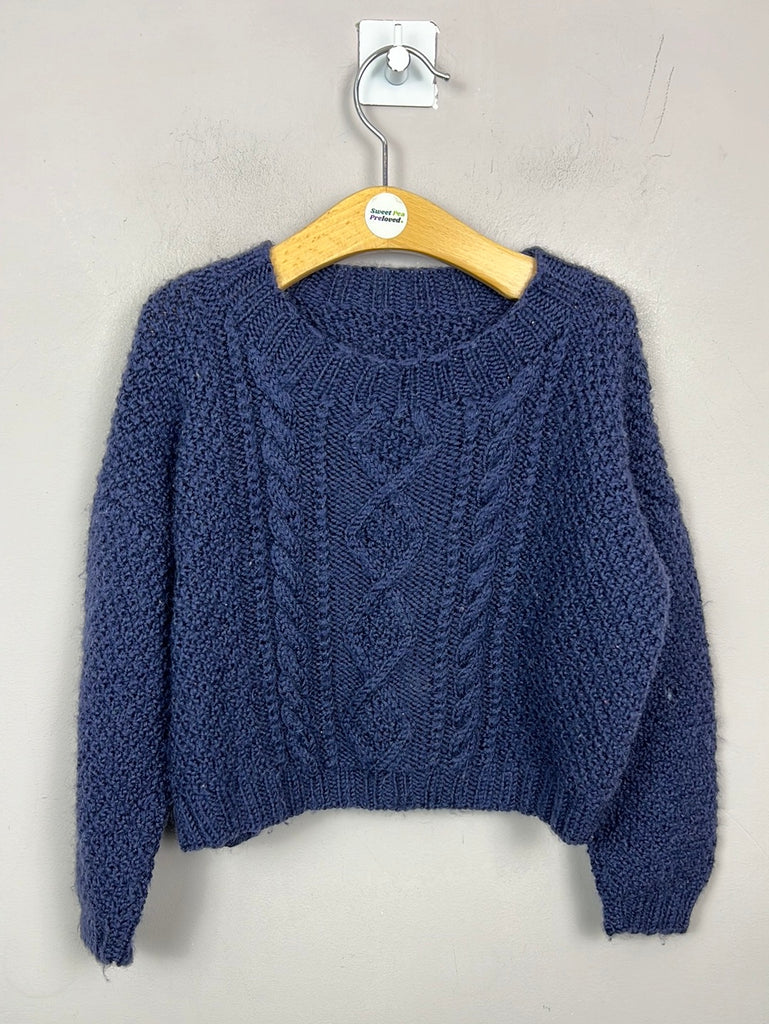 Hand Knit Navy Cable knit jumper 2-3y