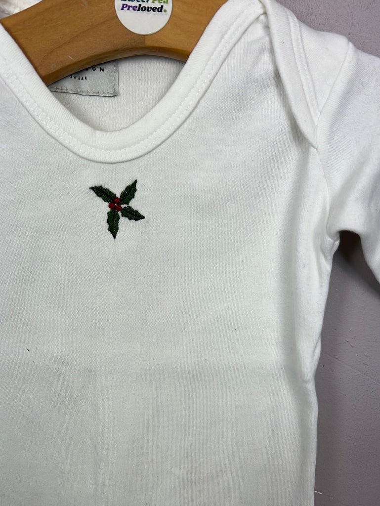 Preloved baby Lily Dennison Holly embroidered sleepsuit - Newborn