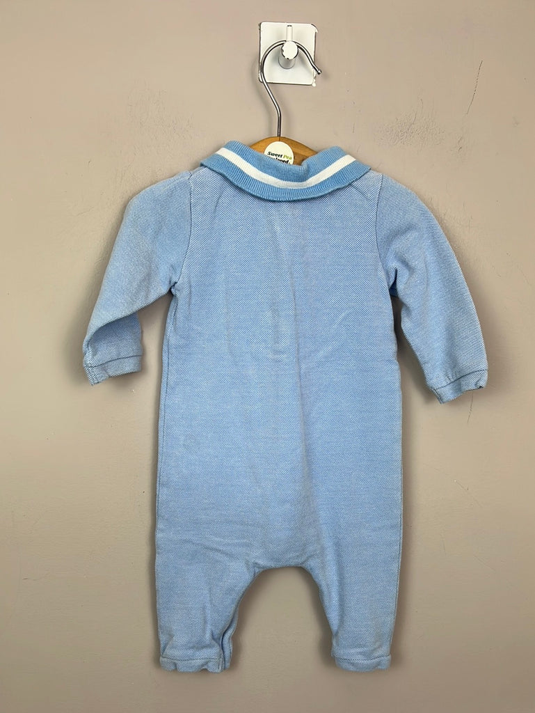 Second hand baby River Island Blue pique collared romper 0-3m