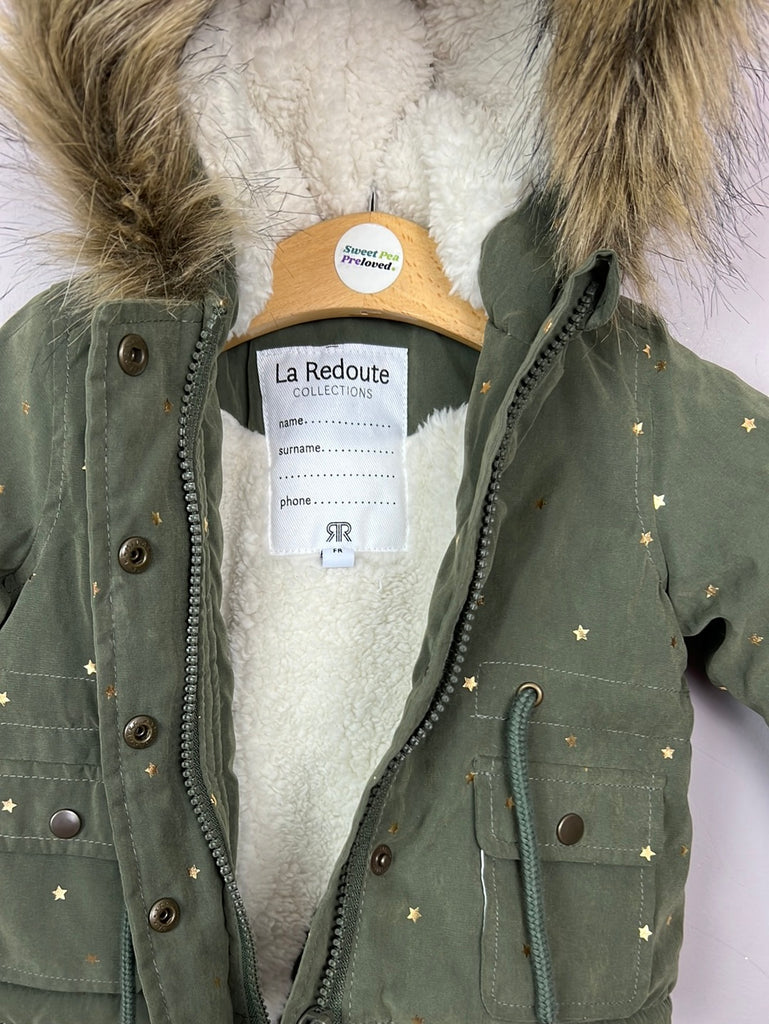 Second hand baby La Redoute Olive star print Parka Jacket 3m