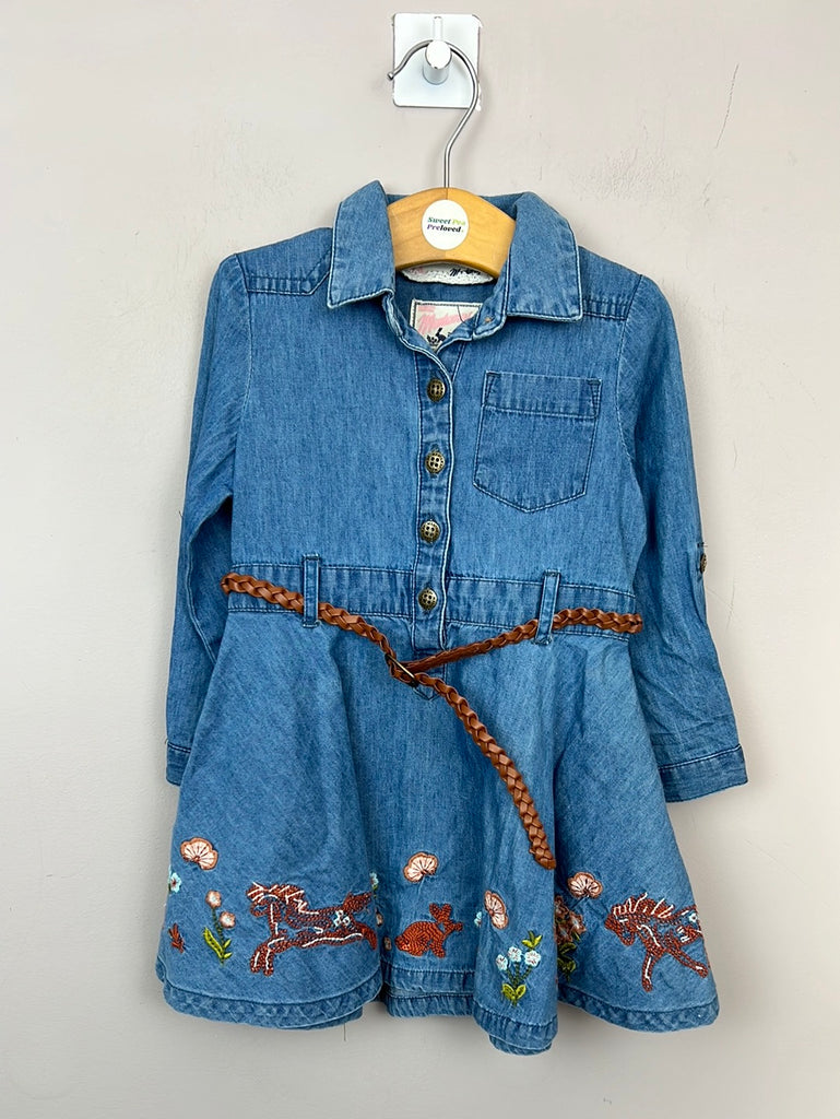 Second hand baby Mantaray embroidered denim dress with belt 12-18m
