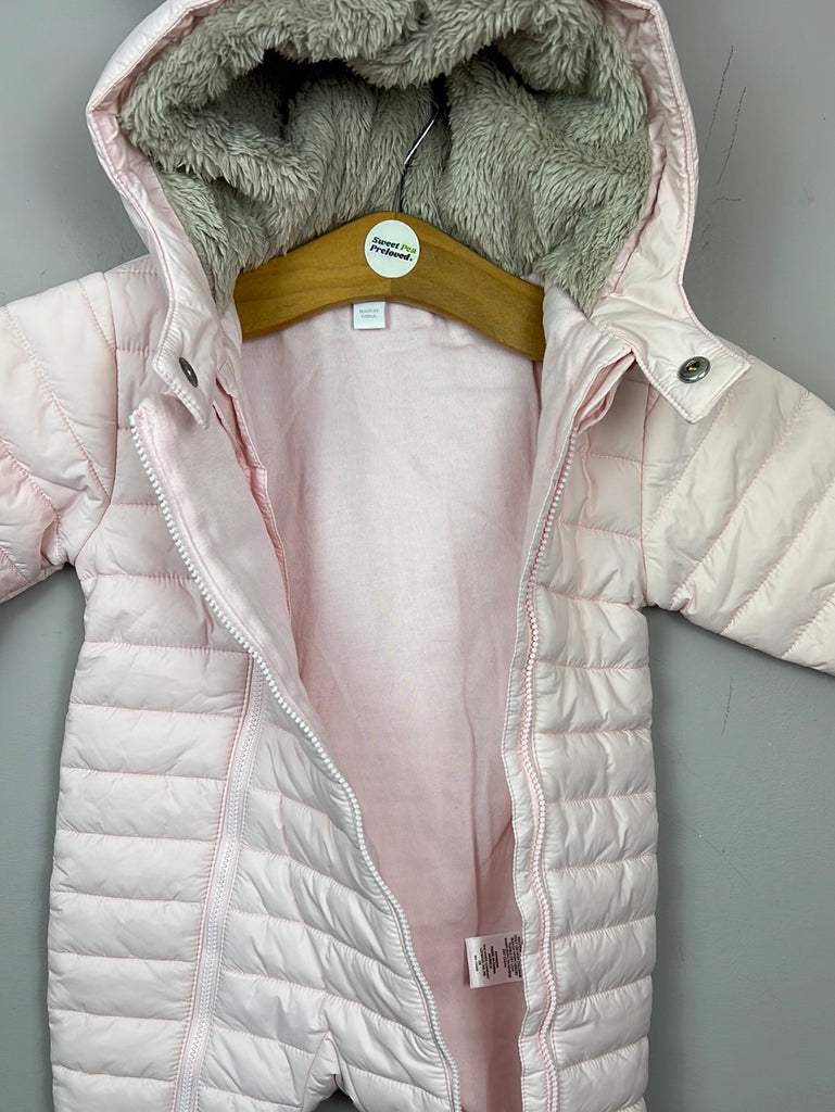 Little White Company pink quilted snowsuit 0-3m - sweet pea preloved