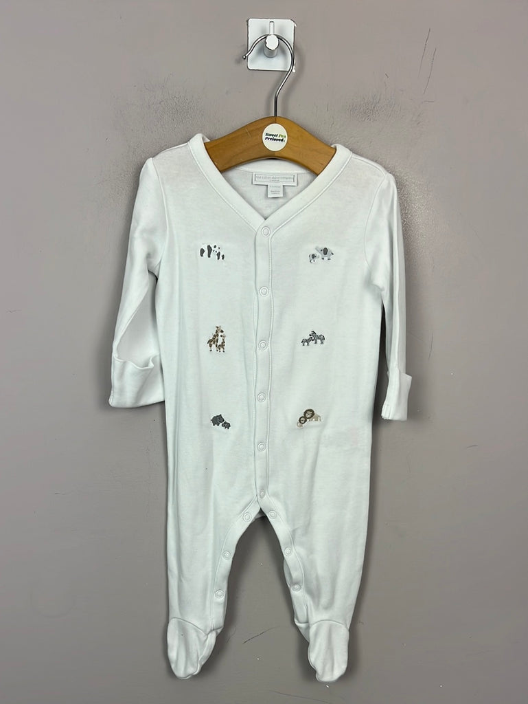 Pre Loved Baby Little White Company white embroidered animals sleepsuit 3-6m